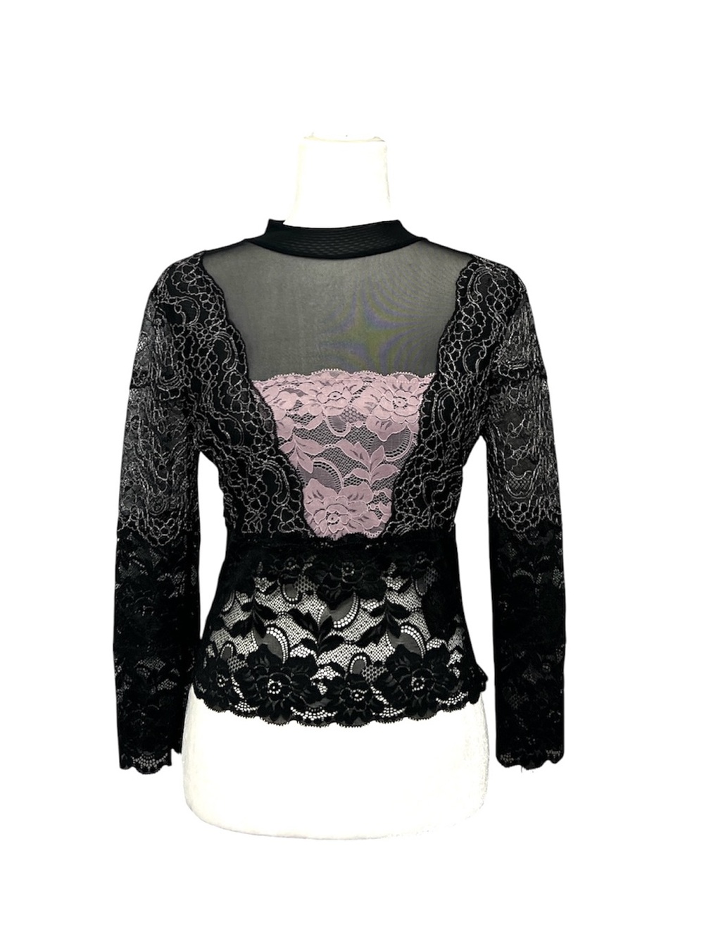 🆕 GUESS Los Angeles 3/4 Sleeve Emma Mock Neck Lace Mesh Top